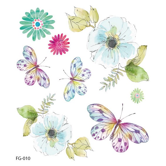 Hình xăm nước 3D 105x120mm bướm và hoa FG010