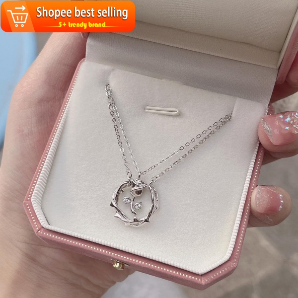 ⚡Dây Chuyền Mạ Bạc Phối Đá Hình Hoa Hồng Sang Trọng Thời Trang Cho Cặp Đôi
