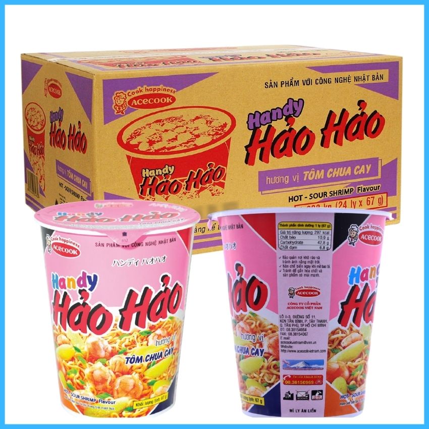 Thùng mì ly Hảo Hảo Tôm chua cay 24Ly X 67g MHHL01