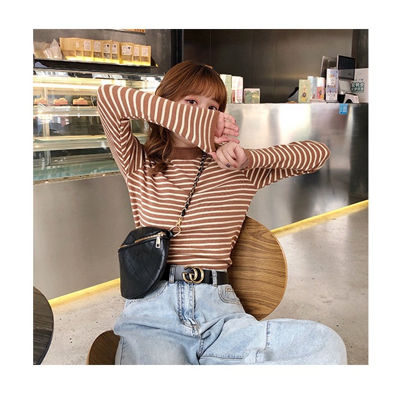 Áo Len Cổ Lọ Họa Tiết Kẻ Sọc Thời Trang Mới Cho Nữ