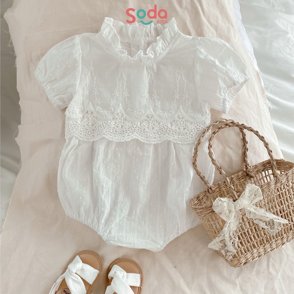 Bộ liền bé gái SODA KIDS viền ren công chúa cổ đứng, chất liệu thô mềm, mỏng, mát