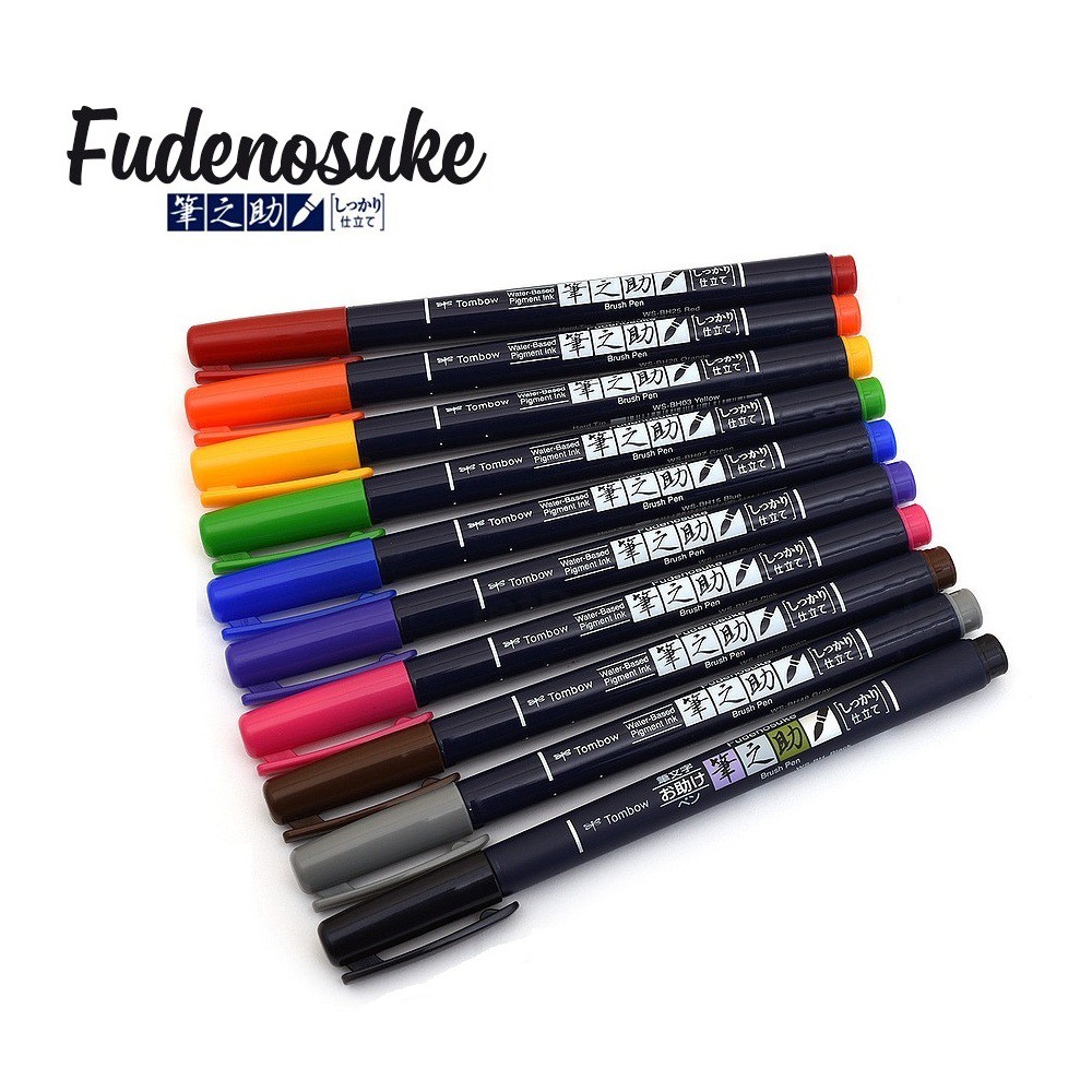 Bút lông brush tombow fudenosuke set 10 cây chuyên viết hán tự , lettering , calligraphy chuyên nghiệp