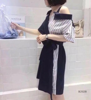 Đầm sơmi đắp chéo hở vai