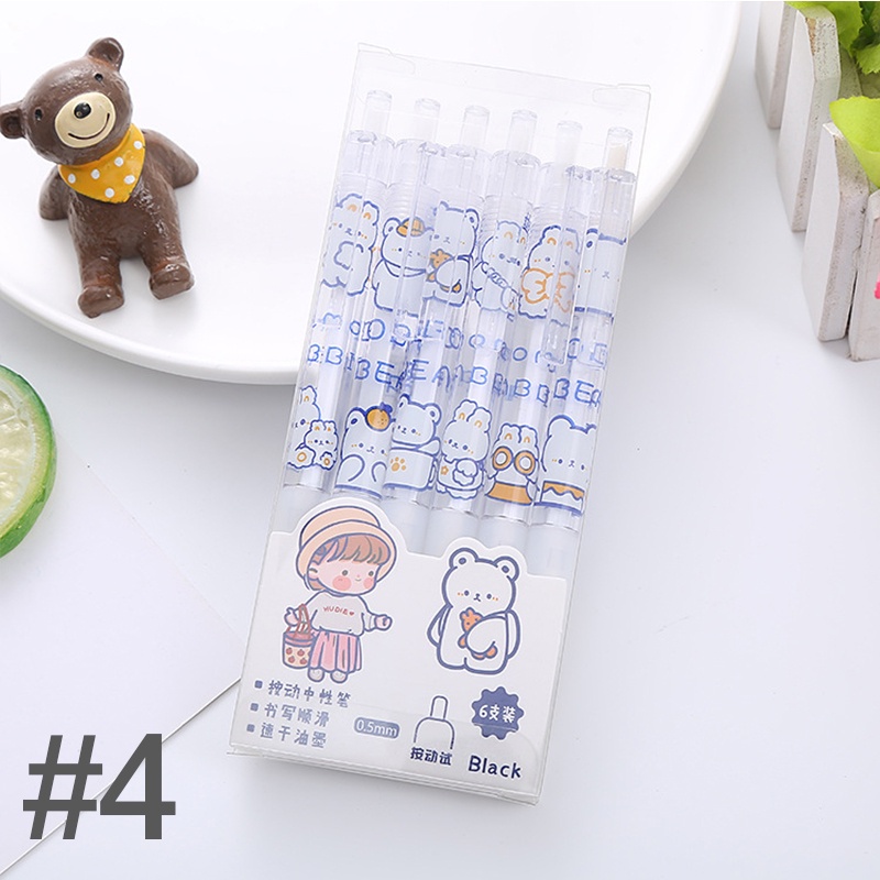 Set 6 Bút Nước Ngòi 0.5mm Họa Tiết Hoạt Hình Đáng Yêu