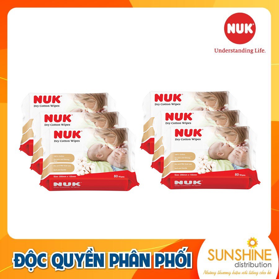 Khăn vải khô đa năng NUK chất liệu Cotton mềm mịn thấm hút tốt chứng nhận SGS (bịch 6 gói 80c)