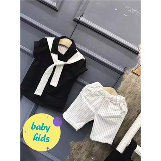Set bộ áo sơ mi phối vạt cho bé trai