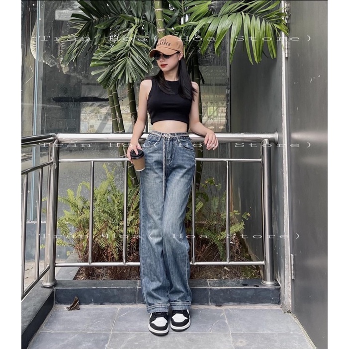 Quần bò xuông kèm đai