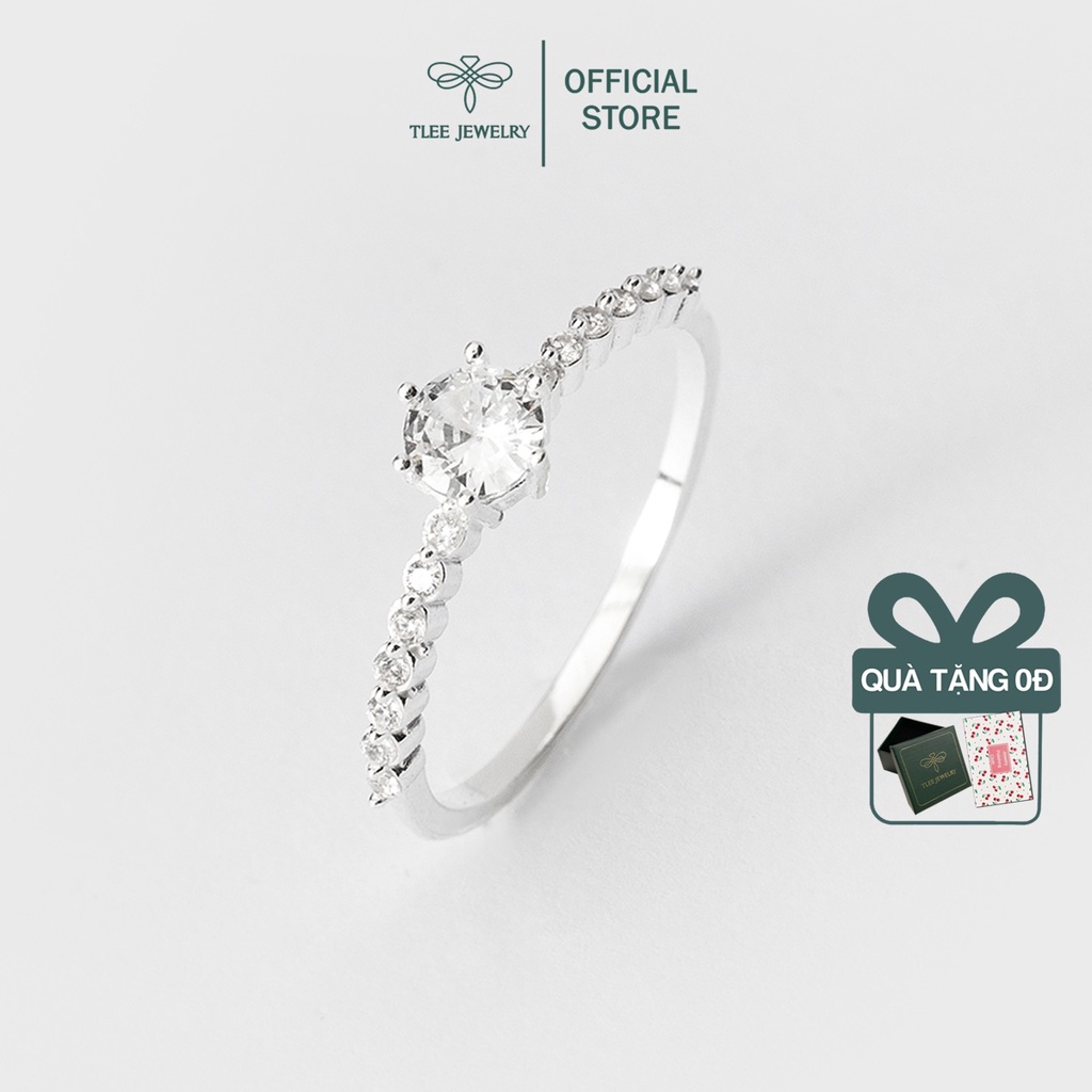 Nhẫn bạc nữ TLEE ổ đá sáu chấu viền 14 viên đá sang trọng TleeJewelry A0193