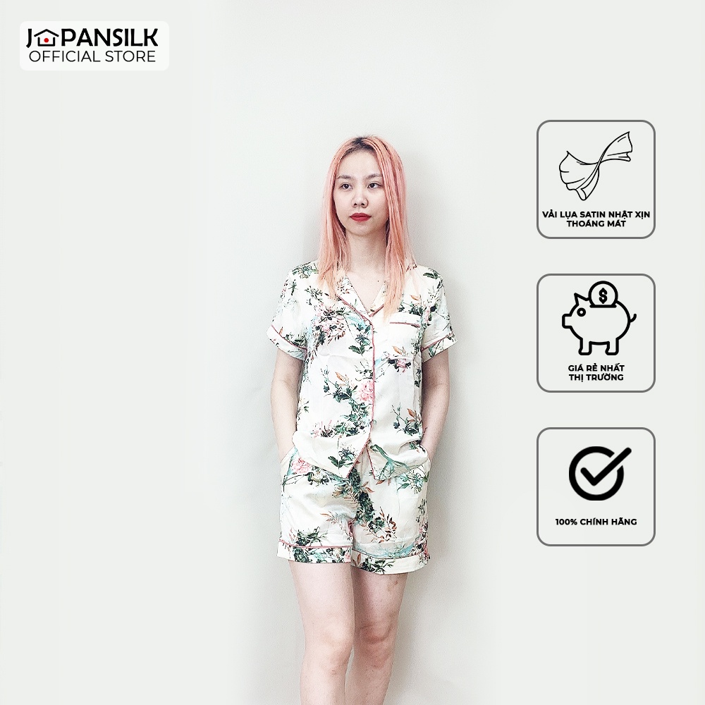 Bộ Đồ Ngủ Lụa Pijama Cao Cấp JAPAN SILK Mùa Hạ Họa Tiết Lá Hoa