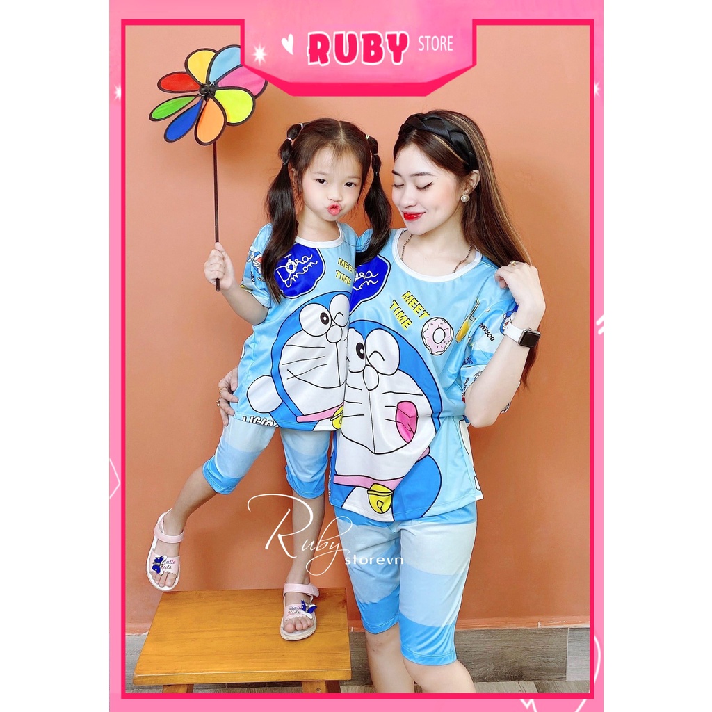 Đồ bộ thun in 3D cho mẹ và bé trai bé gái size đến 70kg chất thun mềm mát in hình doremon dễ thương DBRBD FULL SIZE