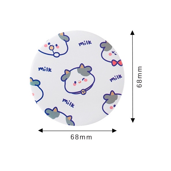 Gương Mini Cầm Tay Bò Sữa MỚI Siêu Dễ Thương - Gương Tròn Cầm Tay Bỏ Túi Họa Tiết Bò Sữa Molangshop