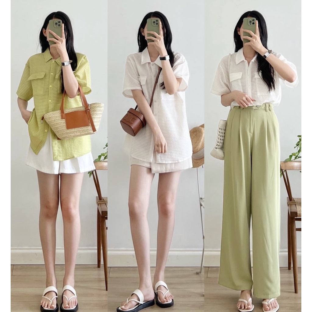 Áo sơ mi tay lỡ kẻ chìm oversize chất xốp 30Aosomilencotui