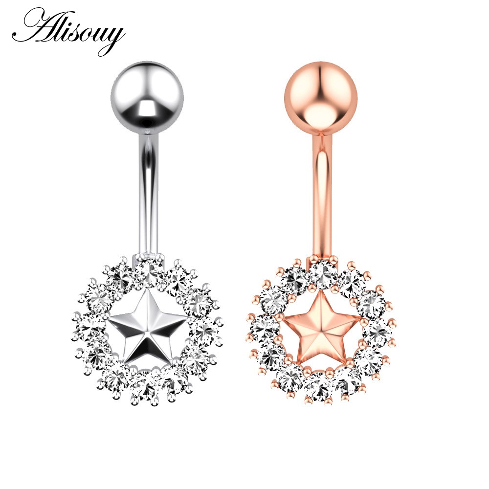 Alisouy 1 Khuyên Rốn Thép Không Gỉ Đính Đá zircon Mặt Trăng Ngôi Sao