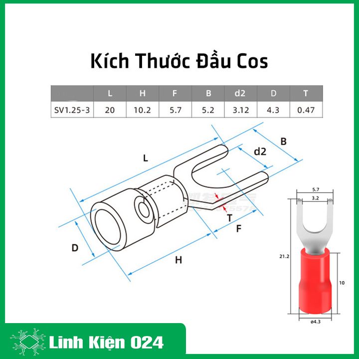 Gói 100 chiếc đầu cốt chữ Y cos chẻ bọc nhựa SV1.25-3