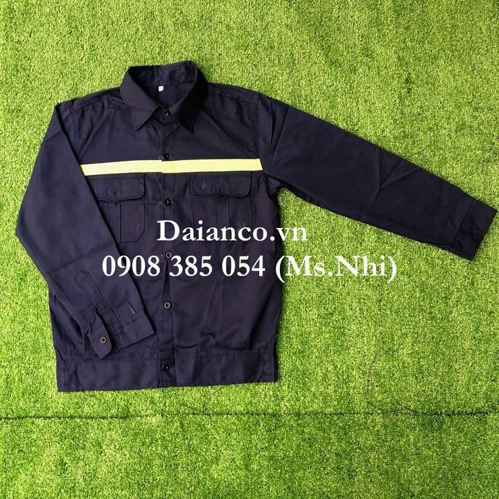 Áo bảo hộ công nhân may kèm phản quang vải kaki Nam Định thoáng mát- Hình thật