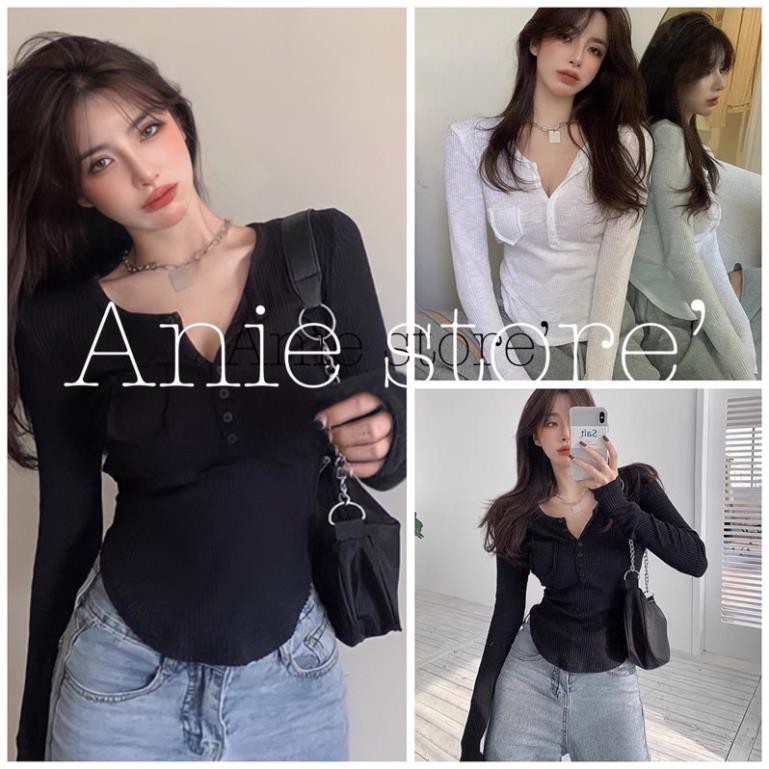 Siêu SALE Áo Thun Body Nữ Khuy Ngực 🦋 Áo Phông Trơn Dáng Ôm Dài Tay Túi Trước 3 Màu 🦋