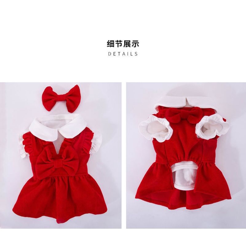 Set Áo Yếm Chó Mèo Thú Cưng Kèm Nơ Cài Đầu Màu Đỏ Dễ Thương