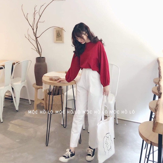 Bộ áo thụng tay bom+quần xuông trắng D&amp;N