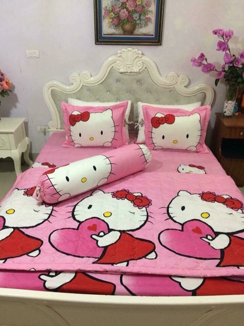 Bộ chăn gra gối cotton polly HQ full mền 5 món giá CTV