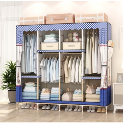 Tủ vải khung gỗ 4 buồng cao cấp, tủ đựng quần áo tiện lợi, chất liệu gỗ tự nhiên, chịu lực tốt - Giao mẫu ngẫu nhiên