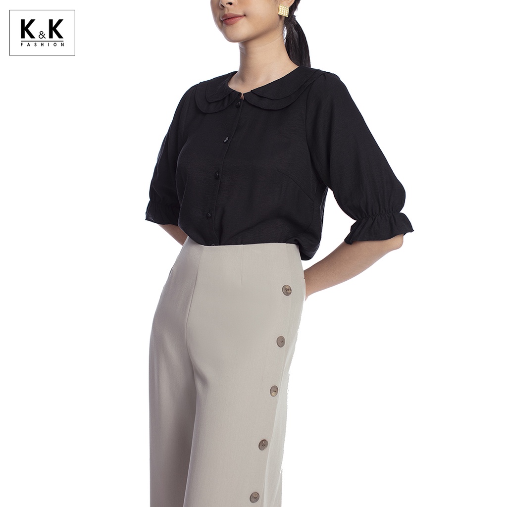 Quần Công Sở Nữ Ống Rộng K&K Fashion QCS02-06 Màu Nâu Vải Cotton