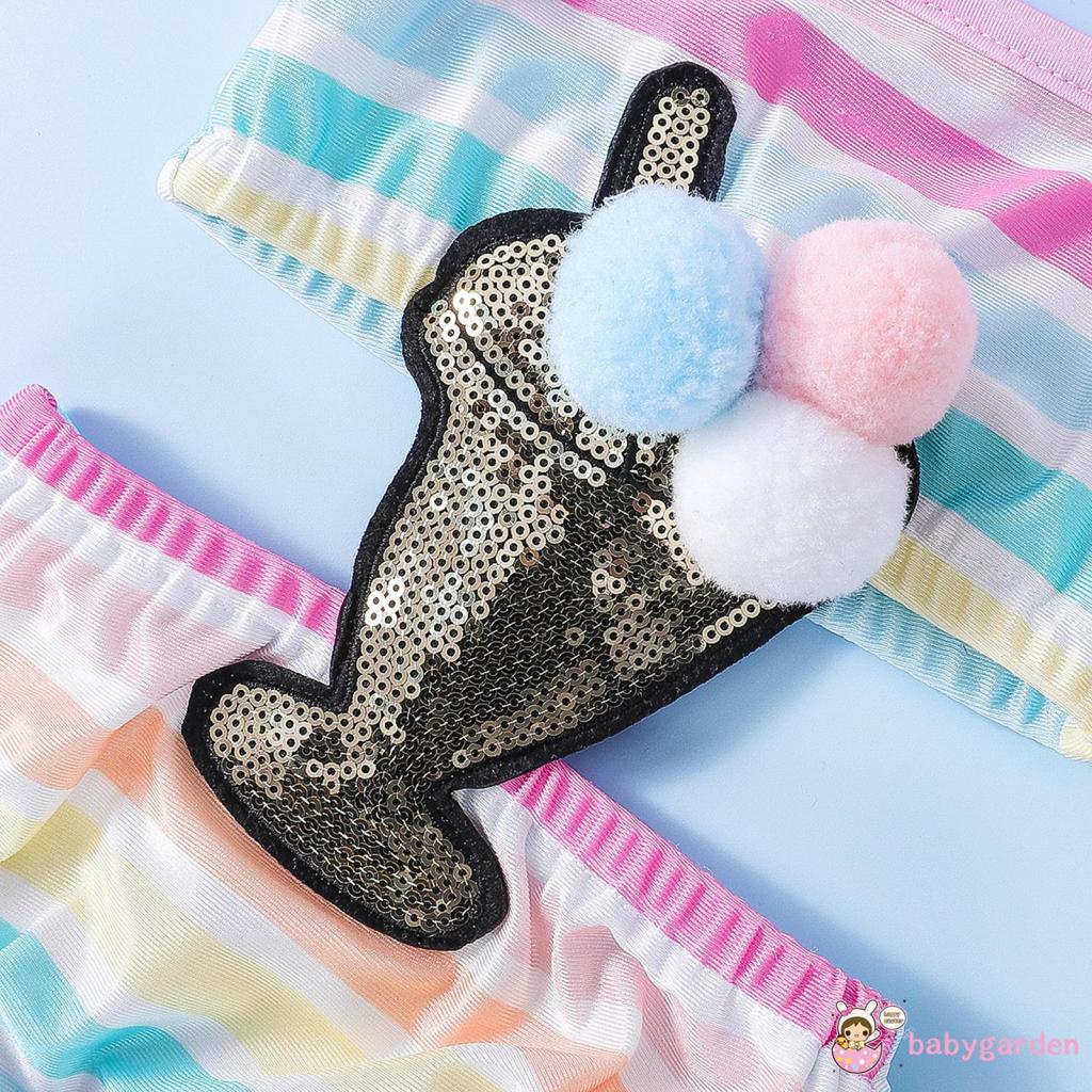 Bộ Đồ Bơi Một Mảnh Cổ Yếm Nhún Bèo Kẻ Sọc Nhiều Màu Đính Kim Sa Lấp Lánh Cho Bé Gái 3-24 Tháng Tuổi