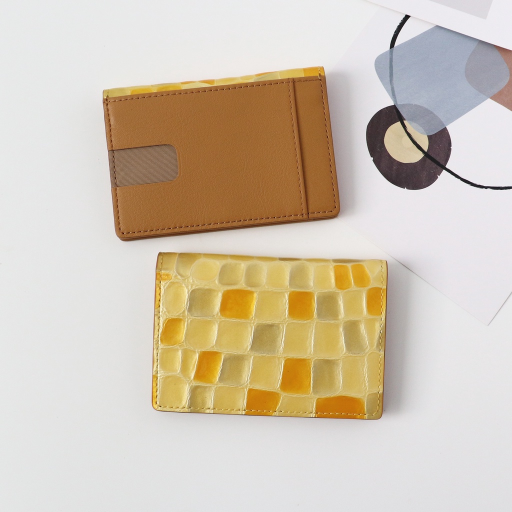 Ví đựng thẻ card Mundo da bò tráng men kính màu - Pink Ohara Leather