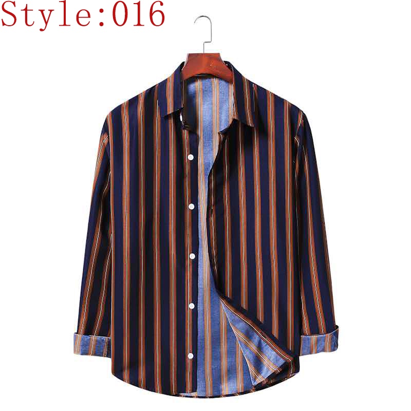 Fashion striped long sleeve shirt shirt Men's casual shirts All-match student shirt