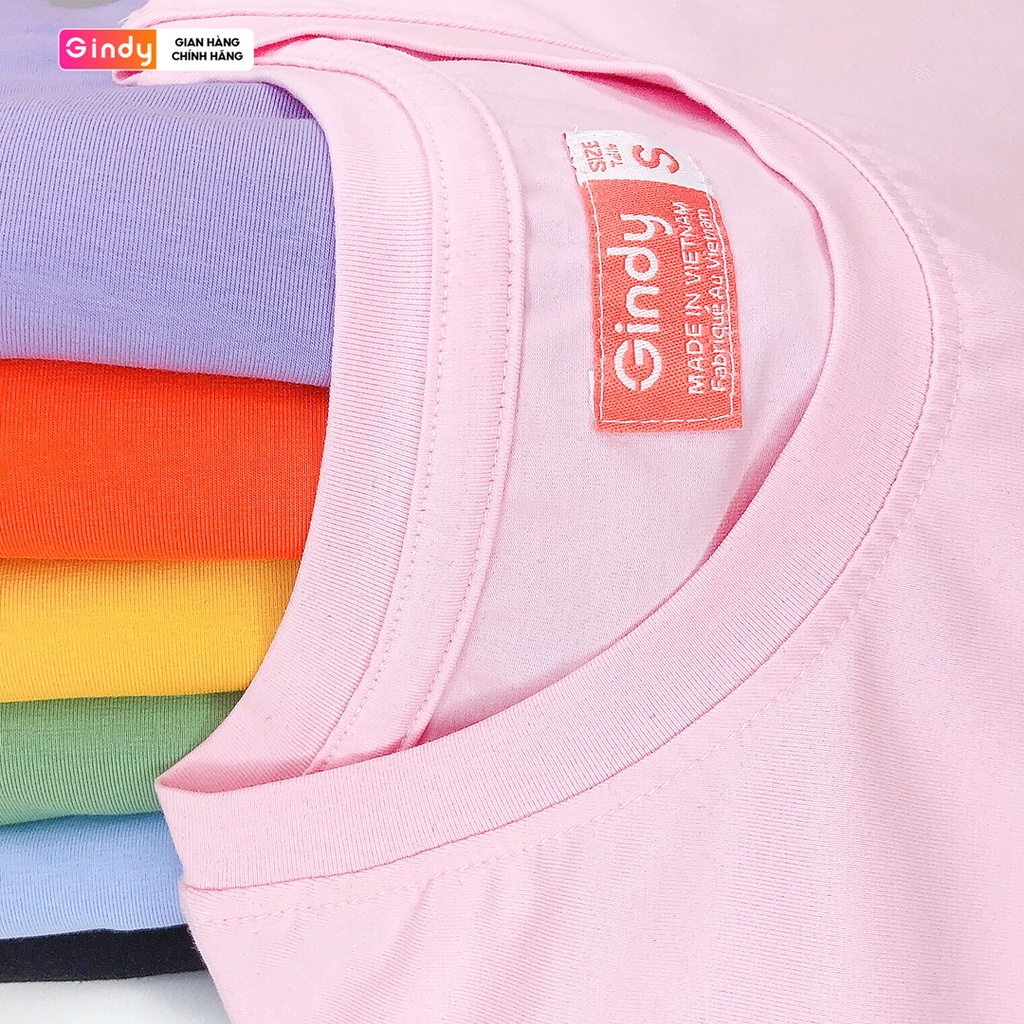 Áo phông cotton nữ thun trơn cổ tròn ngắn tay GINDY unisex co giãn form vừa dễ phối đồ thời trang nữ A10109