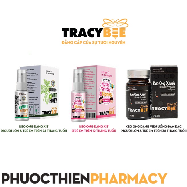 Xịt họng keo ong xanh Brazil giảm ho, viêm họng Tracybee Propolis Mint & Honey 30ml
