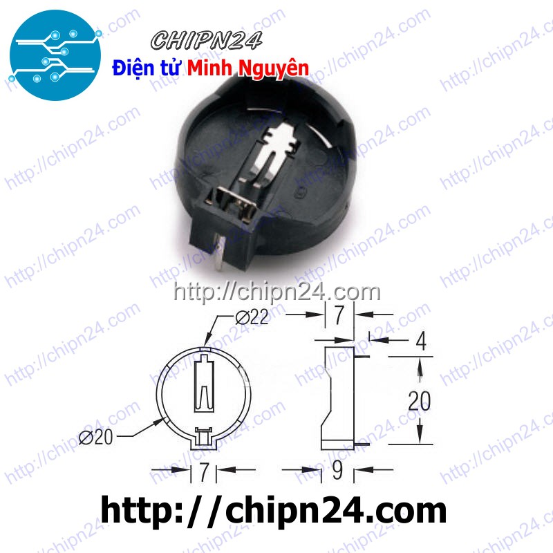 [2 CÁI] Đế Pin CR2032 DIP Nhựa Đen, Đế pin CMOS