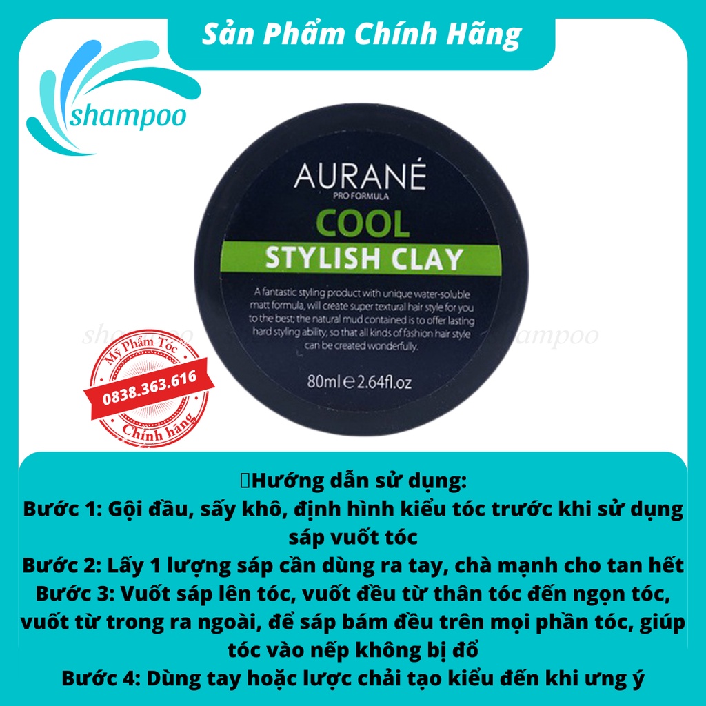 Sáp vuốt tóc Aurane Cool Stylish Clay 80ml tạo kiểu tóc nhập khẩu Pháp