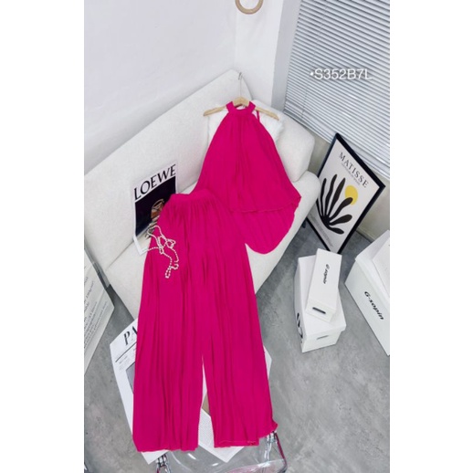 Set Bộ Dập Ly Yếm Dáng Suông Bebedoll, Set Áo Yếm Dập Ly Tầng Quần Suông Dáng Rộng Thời Trang Hè Đi Biển