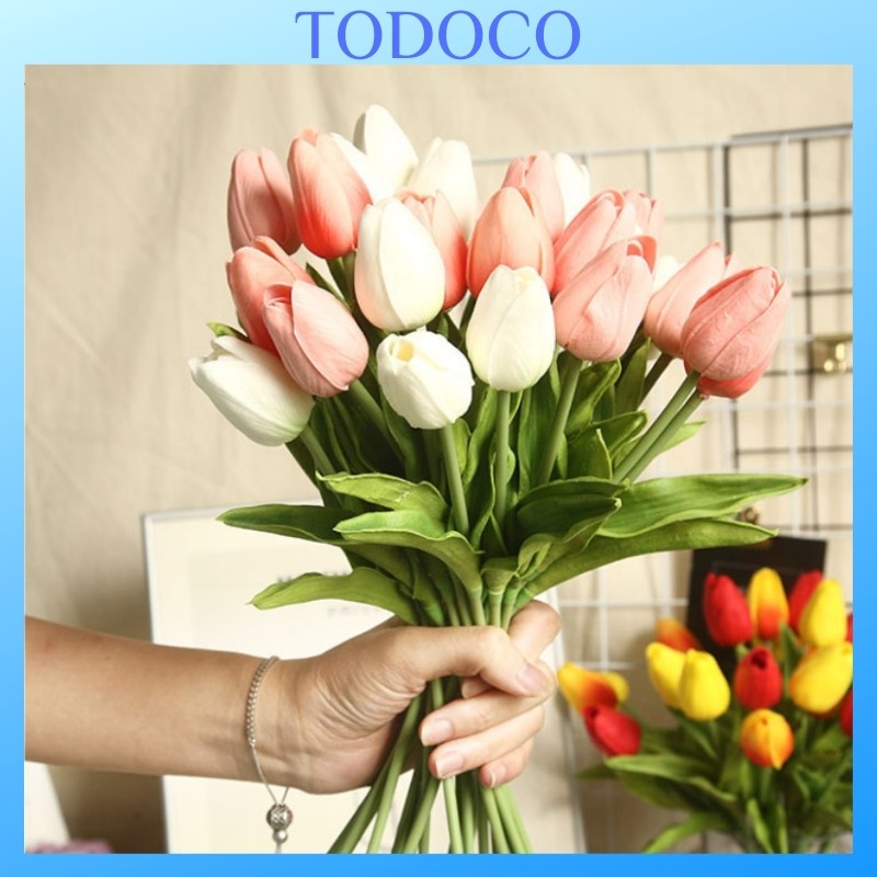 Hoa tulip giả trang trí để bàn decor phòng khách chụp ảnh cao cấp TODOCO H01