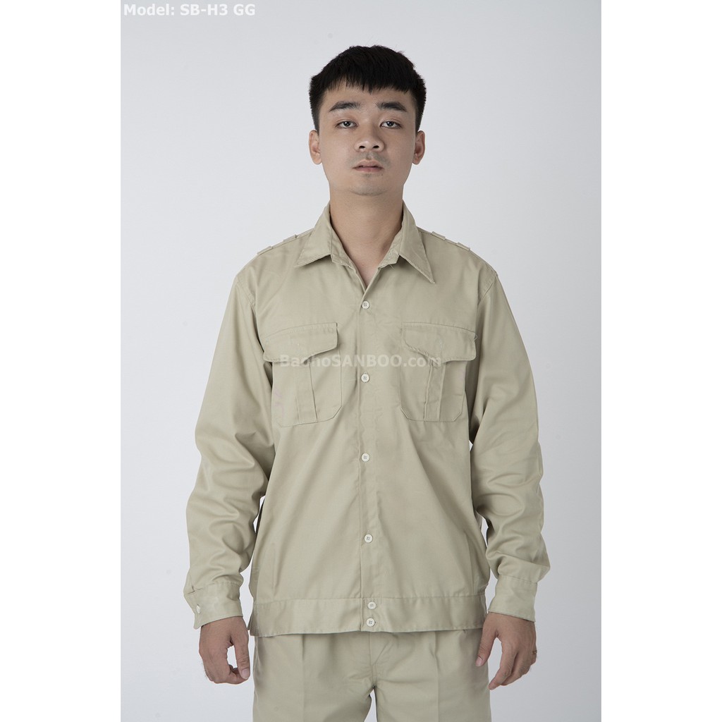 Bộ quần áo bảo hộ công nhân - Màu ghi sáng