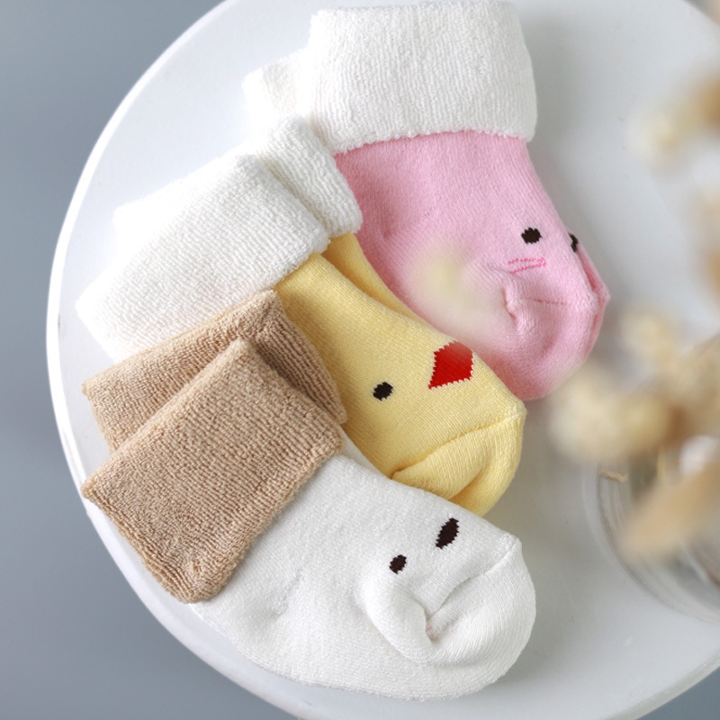 Combo 3 Đôi Vớ cổ cao hoạt hình trẻ em [0-1 tuổi ] Cotton xinh xắn cho bé trai bé gái - Tất vớ trẻ em cao cổ 2 lớp