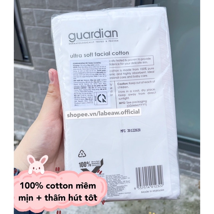 Bông tẩy trang GUARDIAN 150 miếng (thấm hút tốt hơn bông tẩy trang Cotton Pads)
