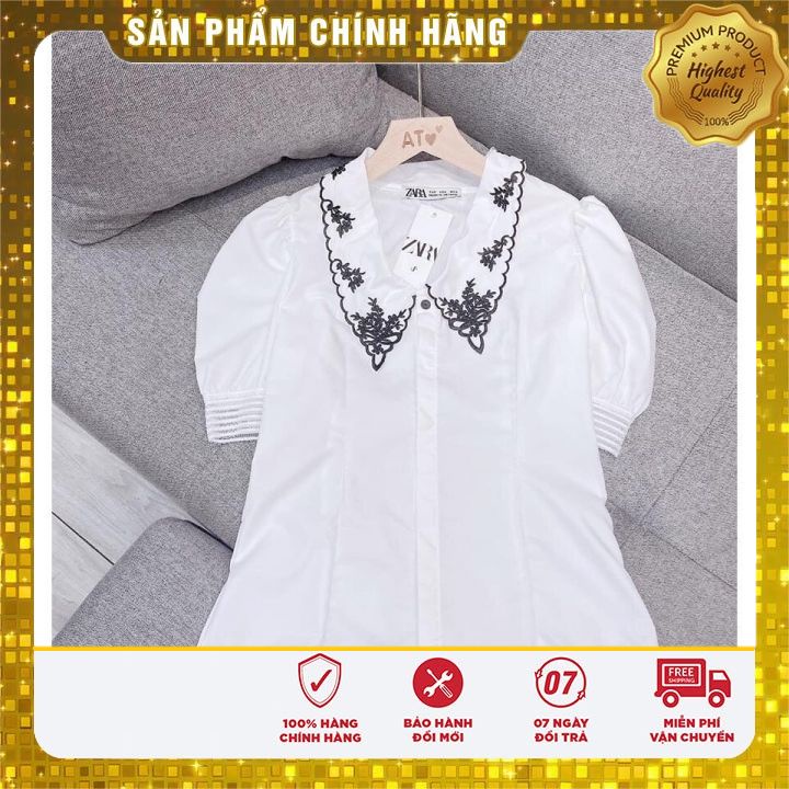 Áo Sơ Mi Nữ Ngắn tay Cổ Chữ V Thêu Họa Tiết Xinh Xắn Phong Cách Gloria Shop