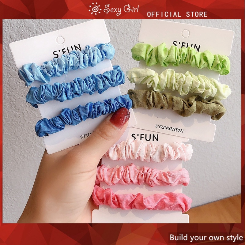 Set 3 Dây Cột Tóc Vải Co Giãn Thời Trang Vintage Cho Nữ