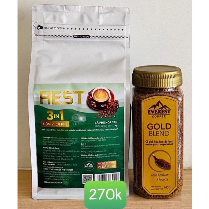 COMBO túi 1kg cafe sữa REST 3IN1 ĐẬM VỊ+ hũ 145g cafe ĐEN SẤY LẠNH