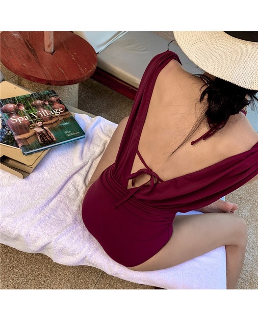 [BKN483] &lt;HÀN&gt; SET BIKINI DÁNG YẾM ĐỎ BURGUNDY KIỂU HÀN (CÓ GỌNG)