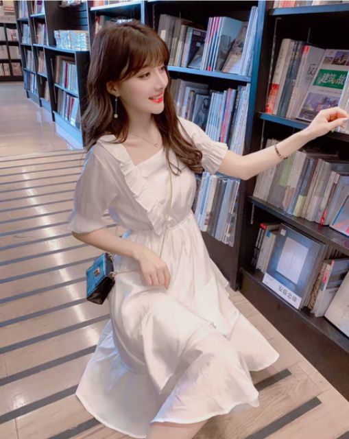 🎀Đầm trắng xòe cổ vuông bèo siêu xinh cực phẩm_[kènh ảnh thật] | BigBuy360 - bigbuy360.vn
