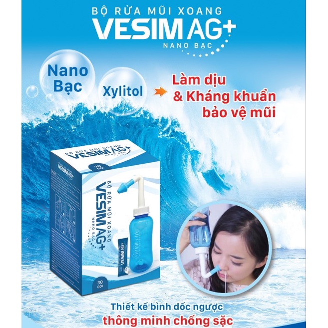 Gói Rửa Mũi Xoang VESIM AG+ nano bạc hộp 60 túi