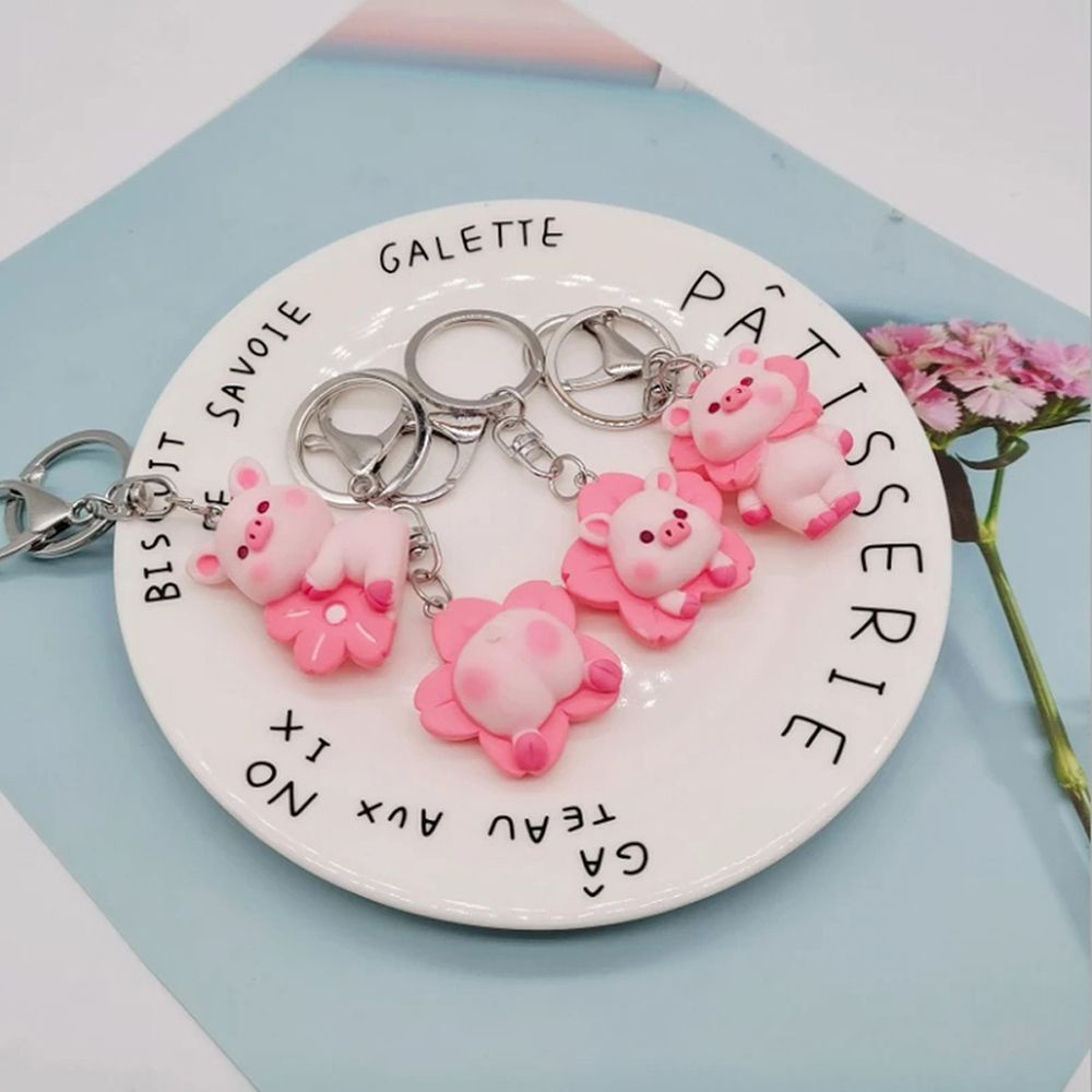 MALCOLM Creativity Pig Pendant Soft Rubber Key Chains Cherry Pig Keychain Car Accessories Flower Cute Cartoon Doll Cartoon Pig Keychain Pendant Pink Pig  Keyring