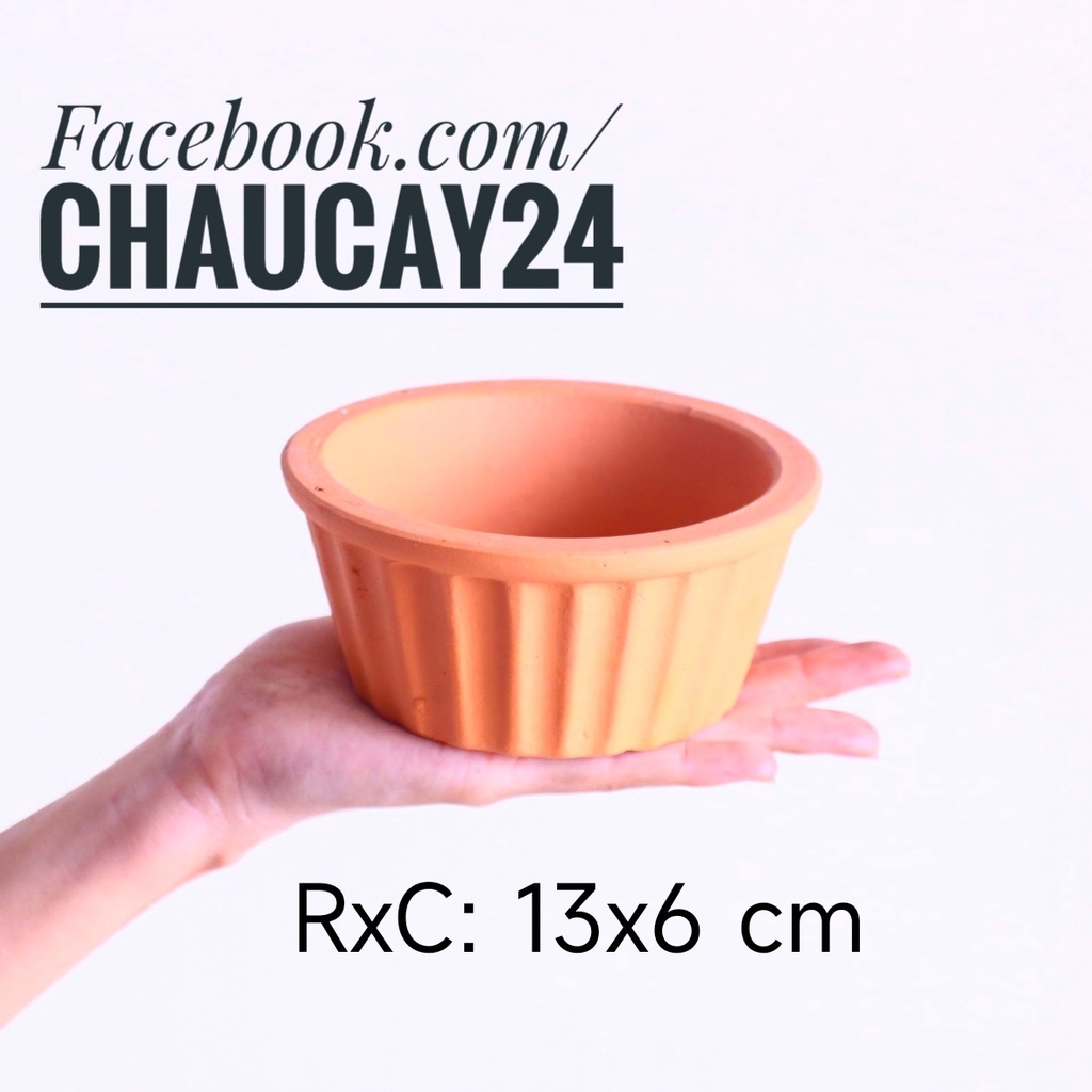 Chậu trồng sen đá đất nung sọc cho xương rồng, cây cảnh mini, cây cảnh để bàn