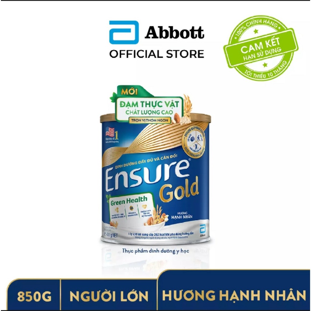 [HSD T11-2022] Sữa Ensure Gold Green Health Đạm Thực Vật Hương Hạnh Nhân 850g