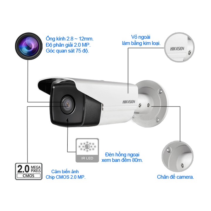 Camera HD-TVI Hồng Ngoại 2.0 Megapixel HIKVISION DS-2CE16D0T-IT5 - Hàng Chính Hãng