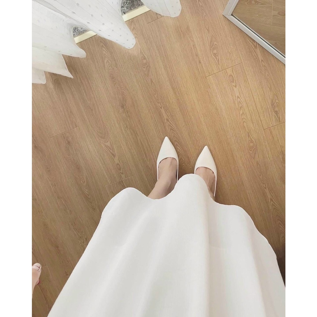 Giày cao gót da mịn da xước trơn gót đũa đơn giản - 7P