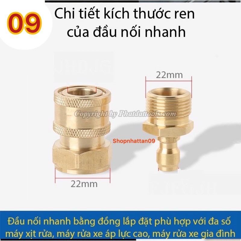 Bộ nối nhanh ren 22mm dùng cho máy rửa xe cao áp , máy rửa xe gia đình