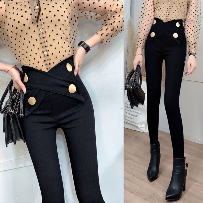 Jiashucheng Quần Legging Lưng Cao Co Giãn Màu Đen Thời Trang Xuân Hè Cho Nữ